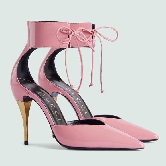 NIB Gucci  Priscilla patent leather gold stiletto heel pumps IT 39.5/ US 9.5 - Picture 1 of 8
